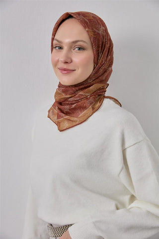 Thin Cotton Soft Scarf, Tile Leaf Pattern, Lightweight Texture, 90x90 cm