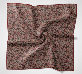 Pamuk Polyester Soft Eşarp Kiremit Bordo Flora Desenli Kaymaz Dokulu 90X90
