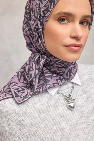 Cotton Polyester Soft Scarf, Light Pink, Floral Pattern, Non-Slip Texture, 90x90 cm