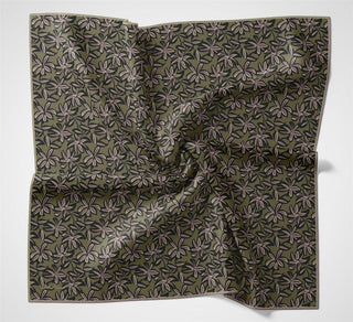 Pamuk Polyester Soft Eşarp Asker Yeşili Flora Desenli Kaymaz Dokulu 90X90 - Soft Eşarp - | Silk Home