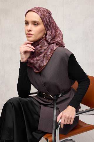 Pamuk Polyester Soft Eşarp Gül Kurusu Flora Desenli Kaymaz Dokulu 90X90 - Soft Eşarp - | Silk Home