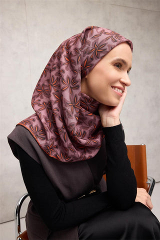 Pamuk Polyester Soft Eşarp Gül Kurusu Flora Desenli Kaymaz Dokulu 90X90 - Soft Eşarp - | Silk Home