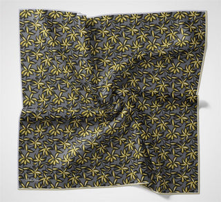 Pamuk Polyester Soft Eşarp Hardal Flora Desenli Kaymaz Dokulu 90X90