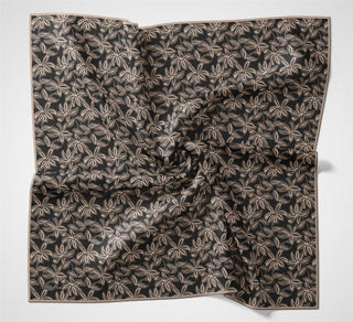 Pamuk Polyester Soft Eşarp Kahve-Siyah Flora Desenli Kaymaz Dokulu 90X90 - Soft Eşarp - | Silk Home