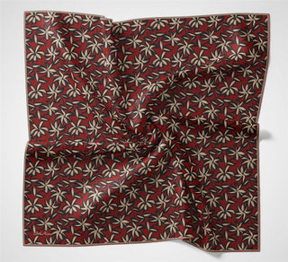 Pamuk Polyester Soft Eşarp Kiremit Kırmızı Flora Desenli Kaymaz Dokulu 90X90