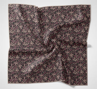 Pamuk Polyester Soft Eşarp Kiremit-Mürdüm Flora Desenli Kaymaz Dokulu 90X90 - Soft Eşarp - | Silk Home
