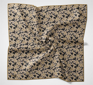 Pamuk Polyester Soft Eşarp Koyu Siyah Flora Desenli Kaymaz Dokulu 90X90