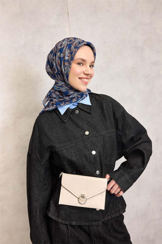 Cotton Polyester Soft Scarf, Blue Floral Pattern, Non-Slip Texture, 90x90 cm