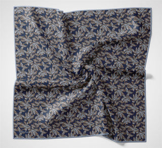 Cotton Polyester Soft Scarf, Blue Floral Pattern, Non-Slip Texture, 90x90 cm