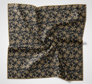 Pamuk Polyester Soft Eşarp Siyah Flora Desenli Kaymaz Dokulu 90X90