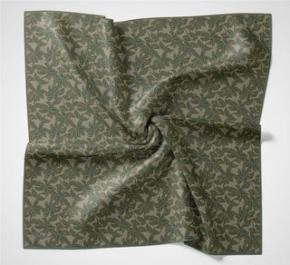 Pamuk Polyester Soft Eşarp Soluk Yeşil Flora Desenli Kaymaz Dokulu 90X90