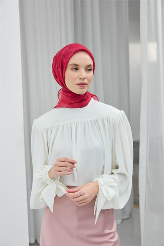 Soft Pamuk Eşarp Fuşya Pembe Yaprak Desenli Hafif Tok Duruşlu 90X90