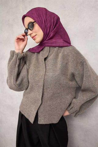 Pamuk Polyester Soft Eşarp Geometrik Desen Eflatun 90X90