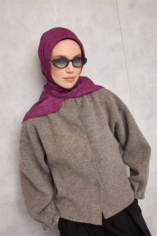 Pamuk Polyester Soft Eşarp Geometrik Desen Eflatun 90X90
