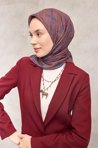 Pamuk Polyester Soft Eşarp Kahverengi Geometrik Desenli Kaymaz Tok Duruşlu
                90X90