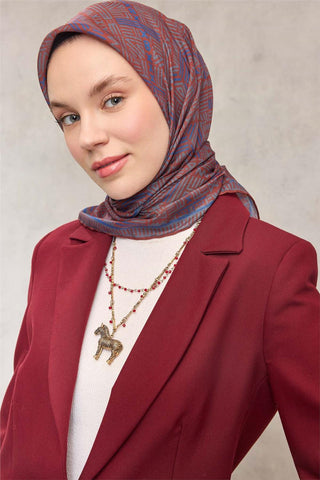 Pamuk Polyester Soft Eşarp Kahverengi Geometrik Desenli Kaymaz Tok Duruşlu
                90X90