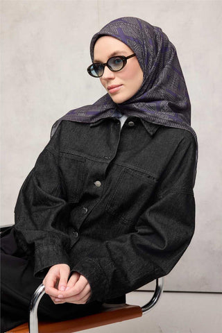 Pamuk Polyester Soft Eşarp Gri Yeşil Geometrik Desenli Kaymaz Dokulu Tok
                Duruşlu 90X90