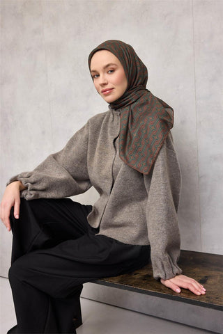 Pamuk Polyester Soft Eşarp Geometrik Desen Taba 90X90