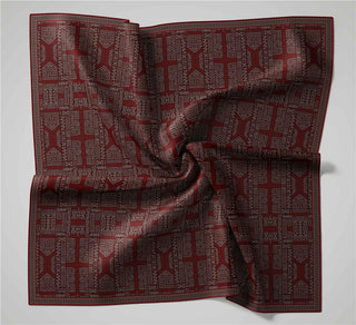 Pamuk Polyester Soft Eşarp Koyu Kırmızı Geometrik Desenli Kaymaz Tok Duruşlu
                90X90