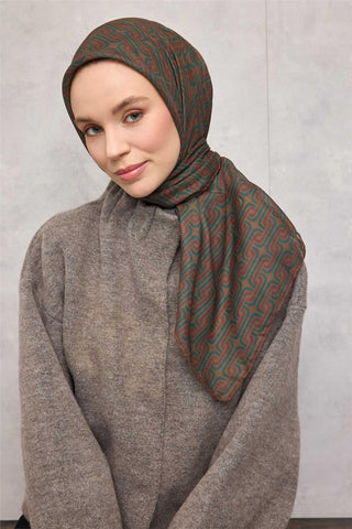 Pamuk Polyester Soft Eşarp Geometrik Desen Taba 90X90