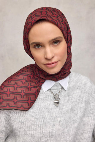 Pamuk Polyester Soft Eşarp Geometrik Desen Canlı Kırmızı 90X90