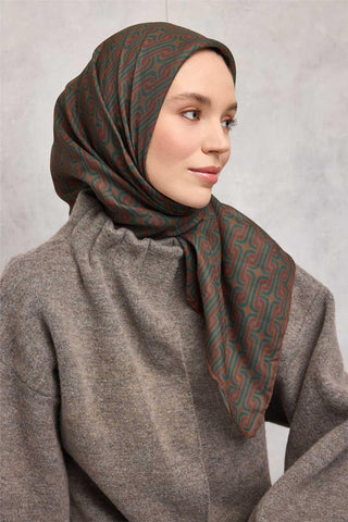 Pamuk Polyester Soft Eşarp Geometrik Desen Taba 90X90