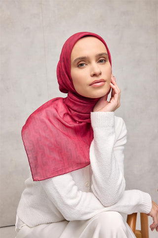 Pamuk Polyester Soft Eşarp Geometrik Desen Fuşya 90X90