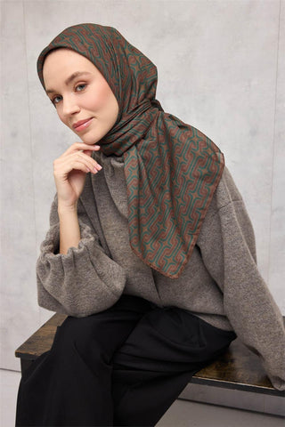 Pamuk Polyester Soft Eşarp Geometrik Desen Taba 90X90