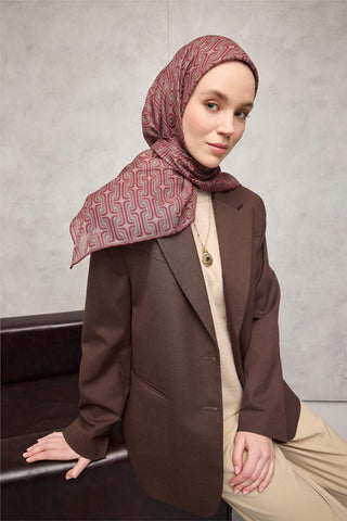 Pamuk Polyester Soft Eşarp Geometrik Desen Krem 90X90