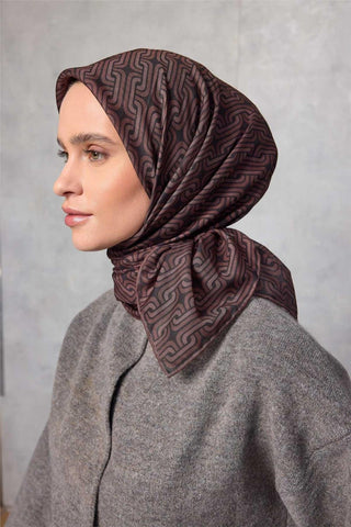 Pamuk Polyester Soft Eşarp Geometrik Desen Koyu Siyah 90X90