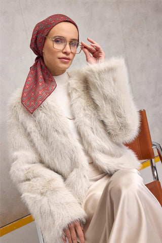 Pamuk Polyester Soft Eşarp Geometrik Desen Bej 90X90 - Soft Eşarp - | Silk Home