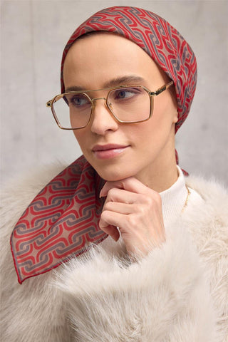Pamuk Polyester Soft Eşarp Geometrik Desen Bej 90X90 - Soft Eşarp - | Silk Home