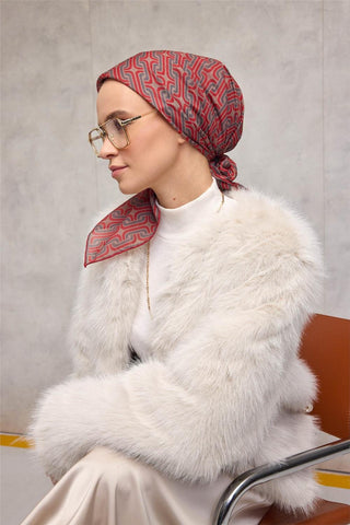 Pamuk Polyester Soft Eşarp Geometrik Desen Bej 90X90 - Soft Eşarp - | Silk Home