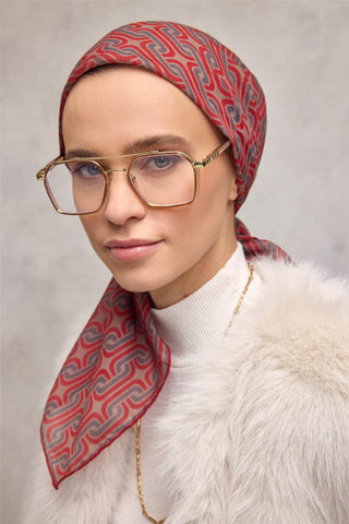 Pamuk Polyester Soft Eşarp Geometrik Desen Bej 90X90 - Soft Eşarp - | Silk Home