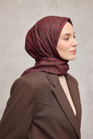 Pamuk Polyester Soft Eşarp Geometrik Desen Siyah 90X90 - Soft Eşarp - | Silk Home
