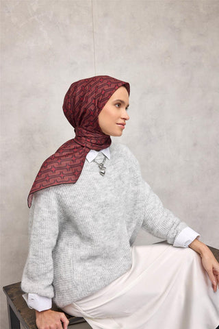 Pamuk Polyester Soft Eşarp Geometrik Desen Canlı Kırmızı 90X90 - Soft Eşarp - | Silk Home