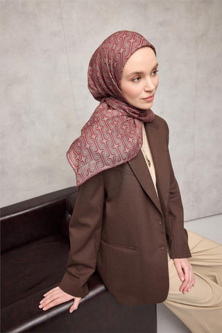 Pamuk Polyester Soft Eşarp Geometrik Desen Krem 90X90 - Soft Eşarp - | Silk Home