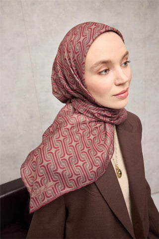Pamuk Polyester Soft Eşarp Geometrik Desen Krem 90X90 - Soft Eşarp - | Silk Home
