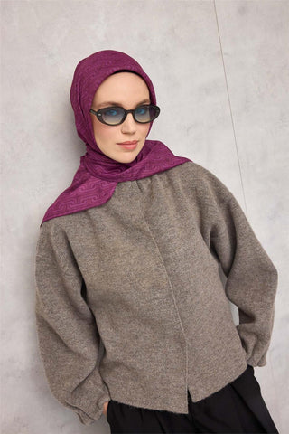 Pamuk Polyester Soft Eşarp Geometrik Desen Eflatun 90X90 - Soft Eşarp - | Silk Home