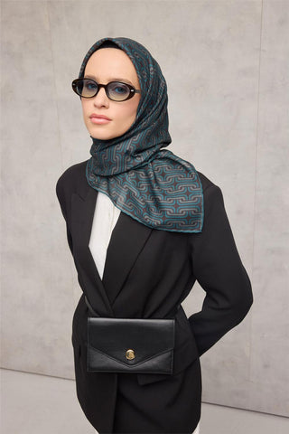 Cotton Polyester Soft Scarf Geometric Pattern Smoky Black 90x90