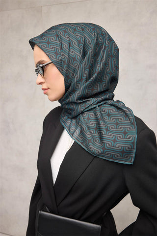 Cotton Polyester Soft Scarf Geometric Pattern Smoky Black 90x90