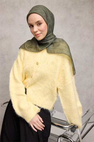 Pamuk Polyester Soft Eşarp Geometrik Desen Zümrüt Yeşili 90X90 - Soft Eşarp - | Silk Home