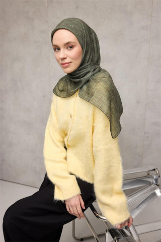 Pamuk Polyester Soft Eşarp Geometrik Desen Zümrüt Yeşili 90X90 - Soft Eşarp - | Silk Home