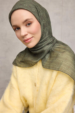 Pamuk Polyester Soft Eşarp Geometrik Desen Zümrüt Yeşili 90X90 - Soft Eşarp - | Silk Home
