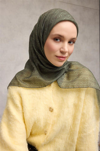 Pamuk Polyester Soft Eşarp Geometrik Desen Zümrüt Yeşili 90X90 - Soft Eşarp - | Silk Home