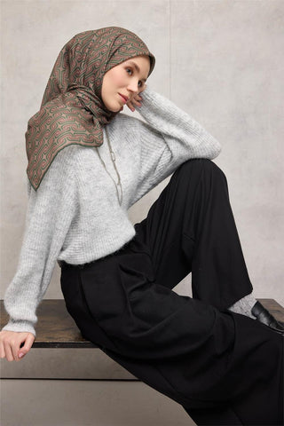 Pamuk Polyester Soft Eşarp Geometrik Desen Krem 90X90 - Soft Eşarp - | Silk Home