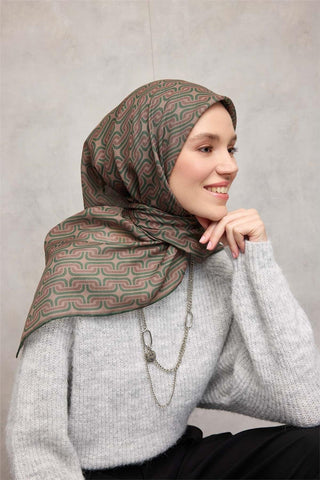 Pamuk Polyester Soft Eşarp Geometrik Desen Krem 90X90 - Soft Eşarp - | Silk Home