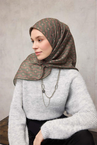 Pamuk Polyester Soft Eşarp Geometrik Desen Krem 90X90 - Soft Eşarp - | Silk Home