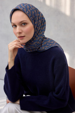 Pamuk Polyester Soft Eşarp Geometrik Desen Koyu Krem 90X90 - Soft Eşarp - | Silk Home