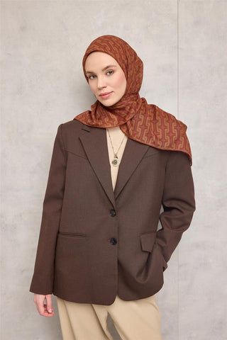 Pamuk Polyester Soft Eşarp Geometrik Desen Tarçın 90X90 - Soft Eşarp - | Silk Home